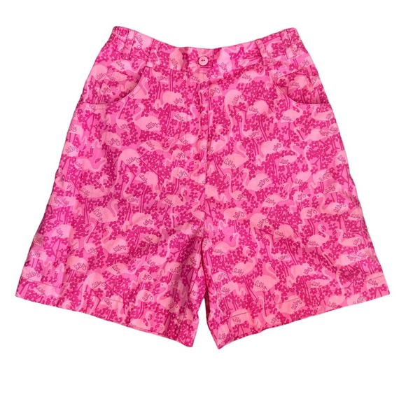 Vintage Lilly Pulitzer High Waisted Pink Flamingo Bermuda Shorts Sz 4 - Picture 1 of 11